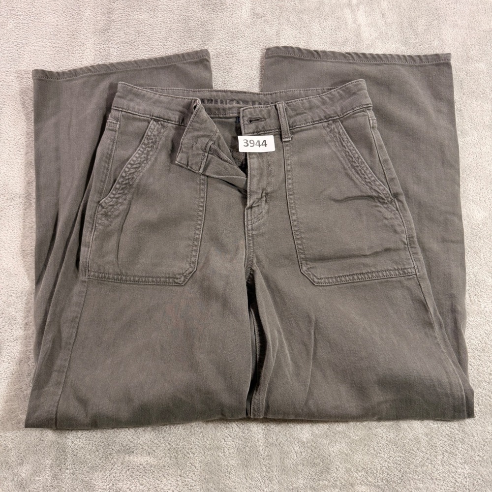 American Eagle Baggy Wide Leg Pant Womens 4 Gray Super High Rise Stretch Utility